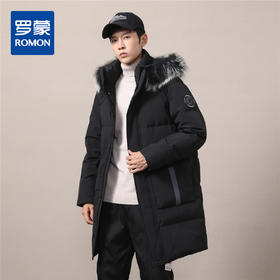 【白鹅绒 银貉子毛领】罗蒙秋冬中长款羽绒服男士休闲连帽款可拆卸毛领羽绒服外套