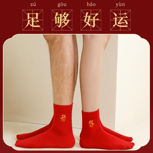 浪莎本命年红袜子女属龙年纯棉秋冬季中筒袜结婚情侣红色男士礼物 心选到家 商品图1