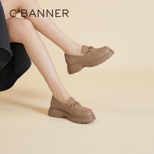 千百度复古厚底乐福鞋春季增高小皮鞋真皮通勤美拉德单鞋A24120712 商品图4