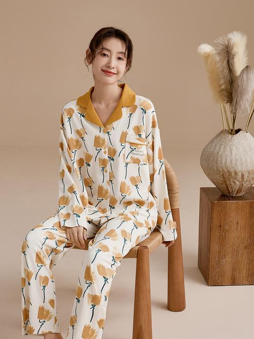 康妮雅女式长袖长裤开襟套装 商品图2