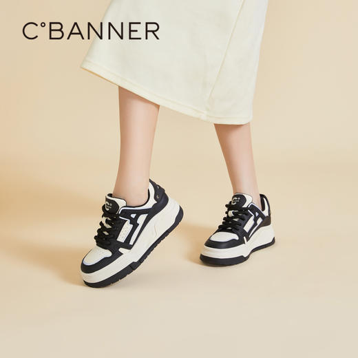 千百度厚底熊猫鞋女春季增高休闲板鞋黑白鞋时尚运动鞋A24113812 商品图4