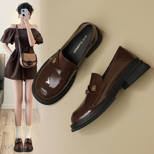 ZHR美拉德风乐福鞋2024新款时尚小金币一脚蹬单鞋ins山茶花小皮鞋 商品图4