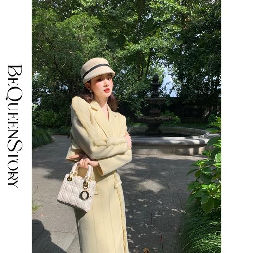 BeQueenStory【春日来信】进口澳毛金丝精纺上衣&毛边开衩半裙套装 商品图3