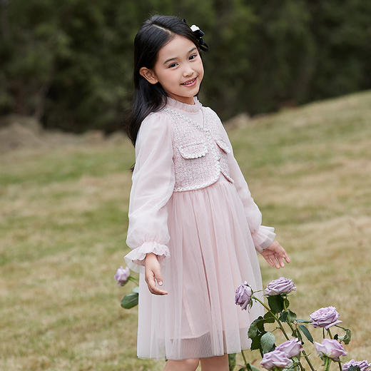 笛莎DEESHA女童2024年春季新款时尚拼接香风连衣裙 商品图1