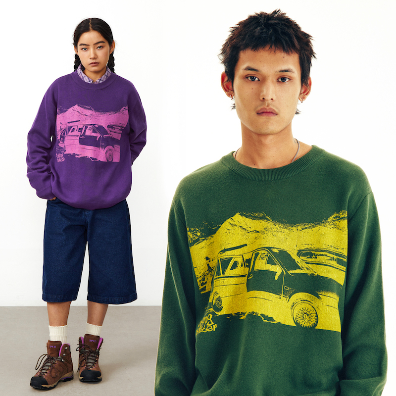 CryingCenter美式复古汽车印花圆领毛衣男女休闲宽松长袖哭喊中心
