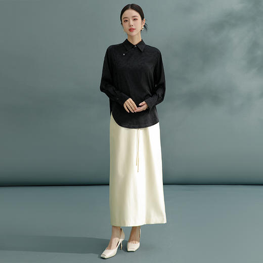 国风提花黑色衬衫女2026春季新款百搭新中式高级感上衣 商品图3