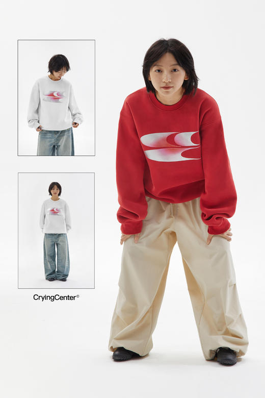 CryingCenter 渐变粉银3clogo宽松圆领长袖加绒卫衣 哭喊中心 商品图5