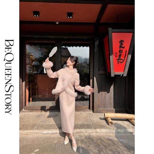 BeQueenStory【梅香如故】高支全羊毛双面呢拼狐狸毛外套&半裙套装 商品图2