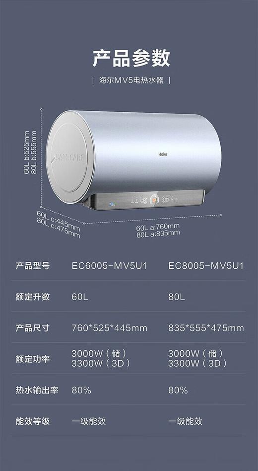 海尔Haier/ EC6005-MV5U1 净水洗3D速热储水式60L智能电热水器 商品图0