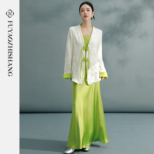 复古国风西装短外套女桑蚕丝盘扣西服高端轻奢提花上衣 商品图7