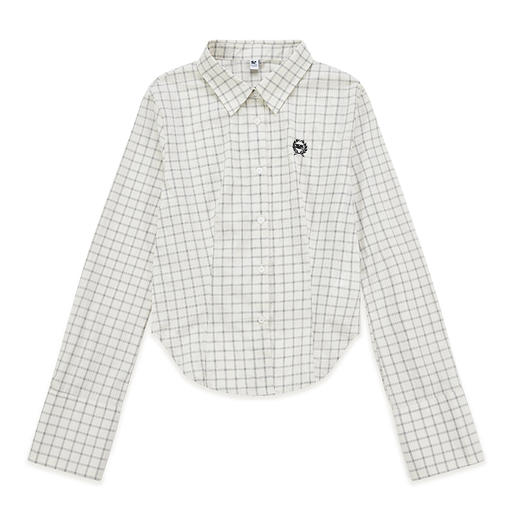 CryingCenter 白色格子短款紧身学院制服辣妹长袖衬衫 哭喊中心 商品图4