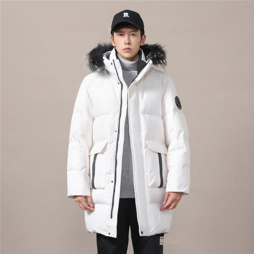 【白鹅绒 银貉子毛领】罗蒙秋冬中长款羽绒服男士休闲连帽款可拆卸毛领羽绒服外套 商品图4