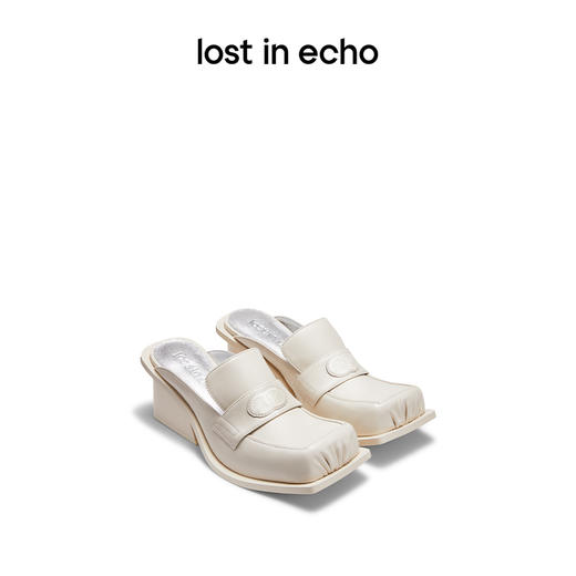 lost in echo2024春季新款设计师品牌翘方头沿条粗跟穆勒拖复古女 商品图0