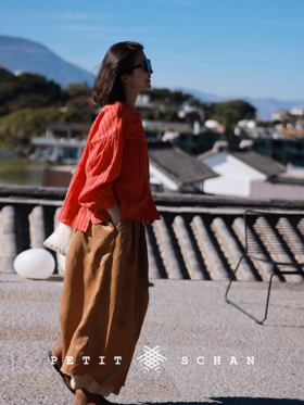 流光溢彩 意大利进口亚麻混纺抽绳开叉半身裙