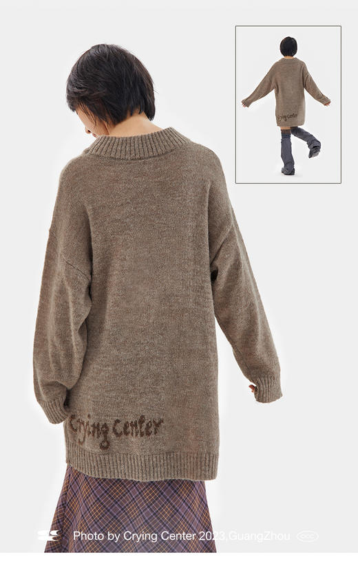CryingCenter 棕咖色柔柔马海毛宽松长款圆领蝴蝶结毛衣 哭喊中心 商品图3