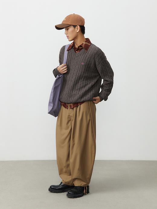 CryingCenter 花棕花绿V领美式复古学院麻花宽松毛衣 哭喊中心 商品图2