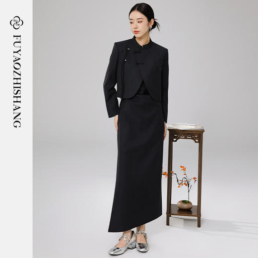 扶摇 2024新款羊毛西装外套短款小个子中式国风连衣裙套装春 商品图4