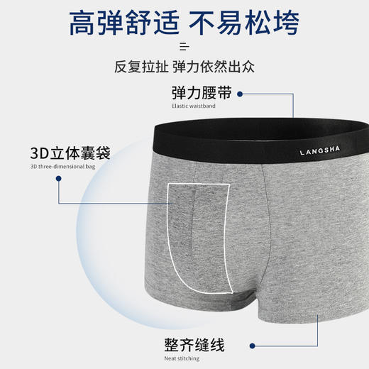 浪莎男士内裤夏季纯棉四角裤中腰运动透气薄款男生平角短裤头裤衩 心选到家 商品图1