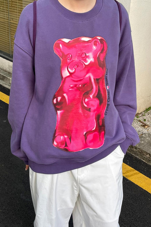 CryingCenter 秋冬保暖厚实莓紫色手绘小熊软糖卫衣 哭喊中心 商品图5