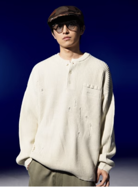 DAIKON Lab 23AW 破损做旧重磅宽松亨利领毛衣