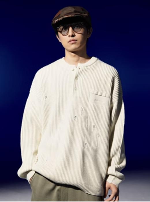 DAIKON Lab 23AW 破损做旧重磅宽松亨利领毛衣 商品图0