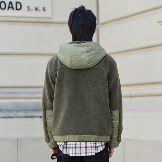 gxgjeans男装冬季军绿口袋夹克摇粒绒连帽夹克外套 商品图3