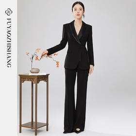 原创新中式盘扣西装短外套女2026春小众西服阔腿裤套装