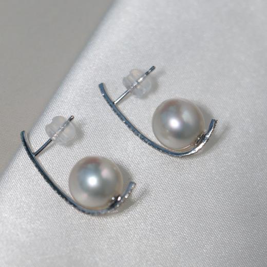 甄珠贝 时尚耳环 澳白8-8.5mm 18k白金+钻石镶嵌 商品图0