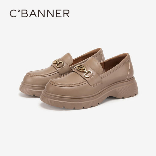 千百度复古厚底乐福鞋春季增高小皮鞋真皮通勤美拉德单鞋A24120712 商品图5