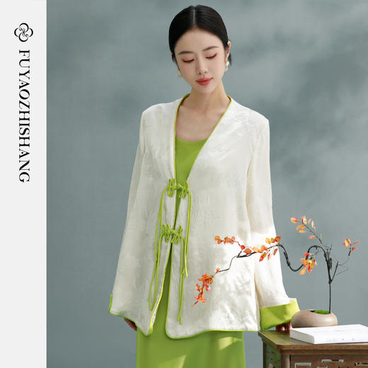 复古国风西装短外套女桑蚕丝盘扣西服高端轻奢提花上衣 商品图3