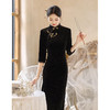 高端黑色秋旗袍，改良年轻款少女复古民国丝绒QCQL-002 商品缩略图0