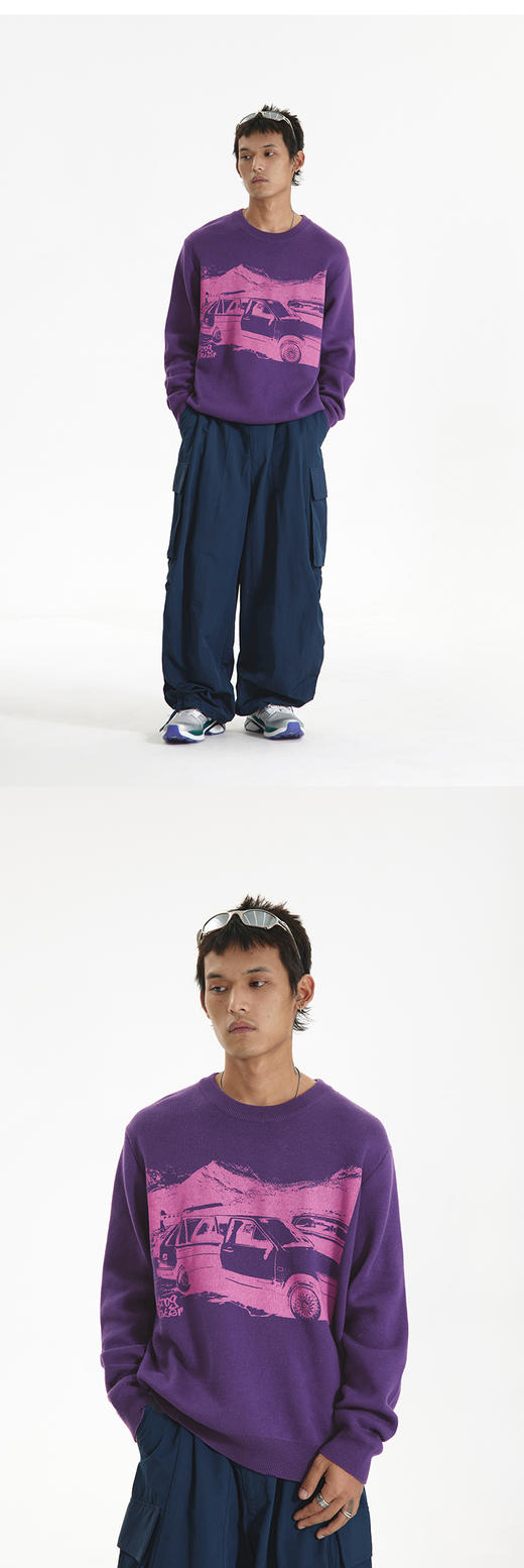 CryingCenter美式复古汽车印花圆领毛衣男女休闲宽松长袖哭喊中心 商品图1