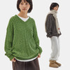 CryingCenter 花棕花绿V领美式复古学院麻花宽松毛衣 哭喊中心 商品缩略图0