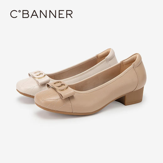 千百度中跟单鞋女春季浅口小香风真皮鞋温柔风晚晚鞋通勤A24121524 商品图1