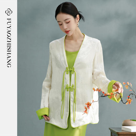 复古国风西装短外套女桑蚕丝盘扣西服高端轻奢提花上衣 商品图2