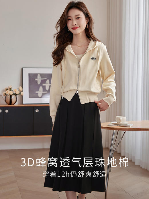 【年终特卖】熙世界连帽开衫卫衣2025秋新款通勤落肩袖小个子短款洋气上衣女 商品图5