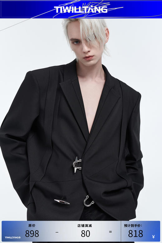 TIWILLTANG启世录“隐御神摄”匠造峻雅奢黑色金属异型扣长袖西装 商品图4