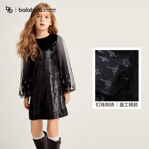 【premium】巴拉巴拉高端线冬摩登庄园天鹅绒重工刺绣连衣裙女 商品图3