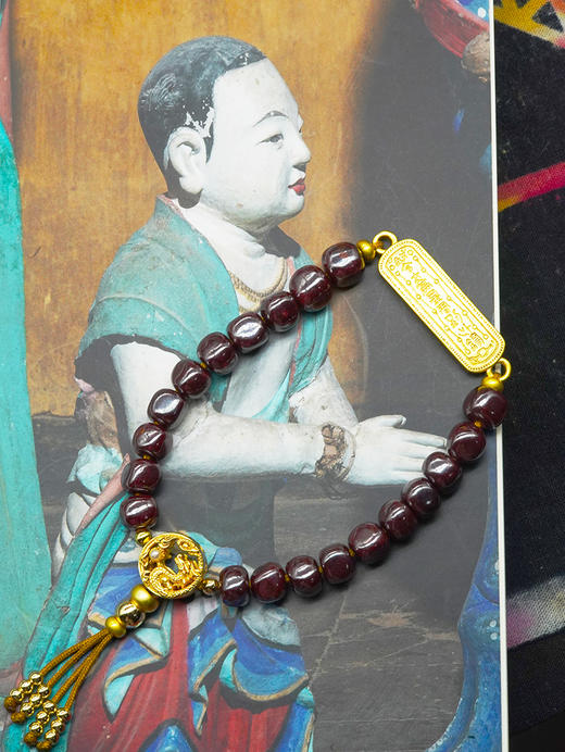 原矿朱砂手串｜古法哑金双面龙｜沙金手牌 商品图0