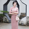 MLS-6288麂皮绒烫金绣花长款旗袍 秋冬新款清新少女优雅烫金中袖修身 商品缩略图1