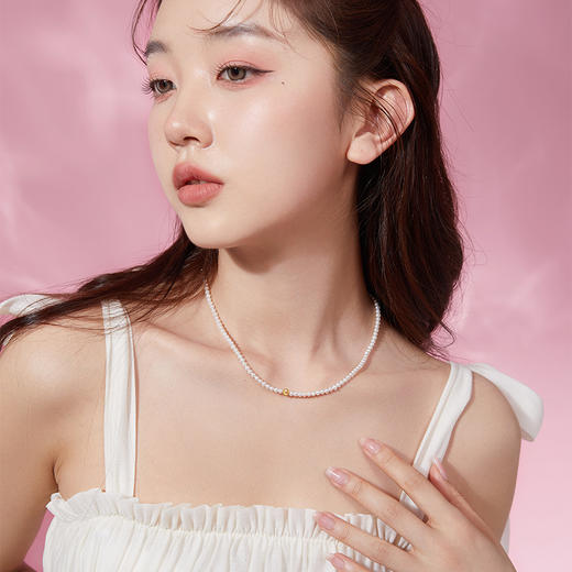 周六福珍珠项链女款黄18K金优雅淡水珍珠项链送女友官方正品 商品图3