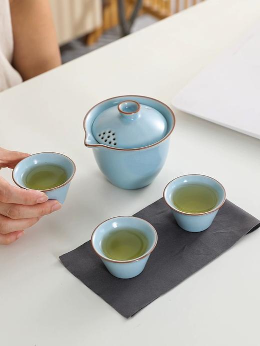 【GZ】无忧购汝窖快客杯陶瓷旅行茶具一壶三杯（灰色皮包）（截单后7天发货) 商品图2