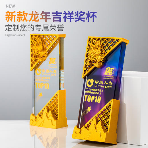 水晶奖杯定制金属奖牌龙年高档评选比赛奖品冠军企业年终颁奖活动 商品图2