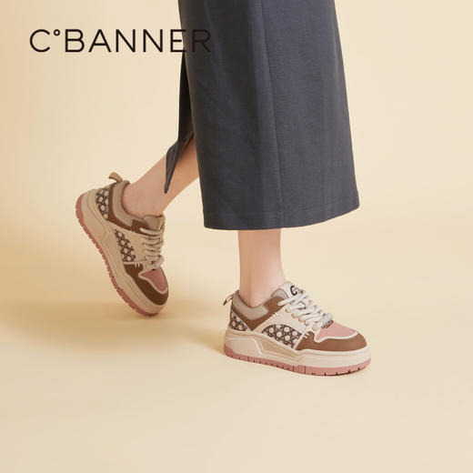 千百度时尚拼接厚底板鞋女春季增高运动休闲鞋透气百搭A24166039 商品图2