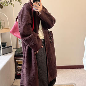 Azure Pepper强缩绒羊毛手工剪边双面提花宽松套头长外套