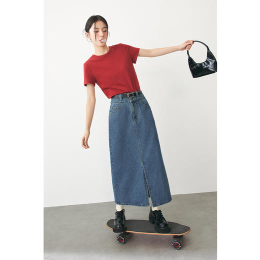 【严选】诗凡黎春复古水洗前开叉设计半身裙SF1340431 商品图1