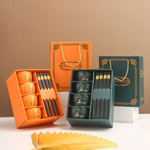 「烫金礼盒款！数款可选」陶瓷碗色釉方碗餐饮用具 伴手礼碗筷套装企业年会送客户创意小礼品 商品图0