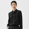 LANCY/朗姿黑色修身碎褶衬衫女长袖桑蚕丝高级感上衣LSEK00WBL103B01 商品缩略图1