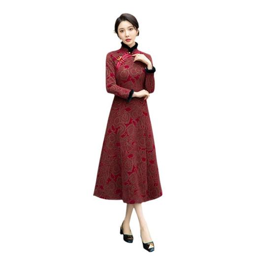 新款旗袍冬款加厚水貂绒长款时尚显瘦复古高档连衣裙SYG-762 商品图4