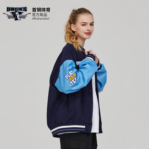 北京首钢篮球俱乐部官方商品 | 秋冬蓝黑棒球外套刺绣运动时尚 商品图3
